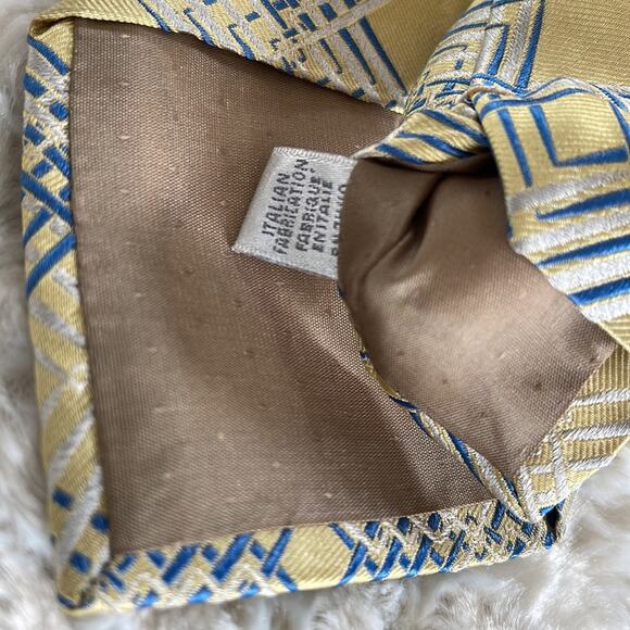 LAMBERTI  Men’s Silk Tie Geometric Print Yellow Blue Made in Italy - Picture 8 of 8